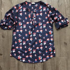 Pixley Floral Navy Split Neck 3/4 Sleeve Blouse